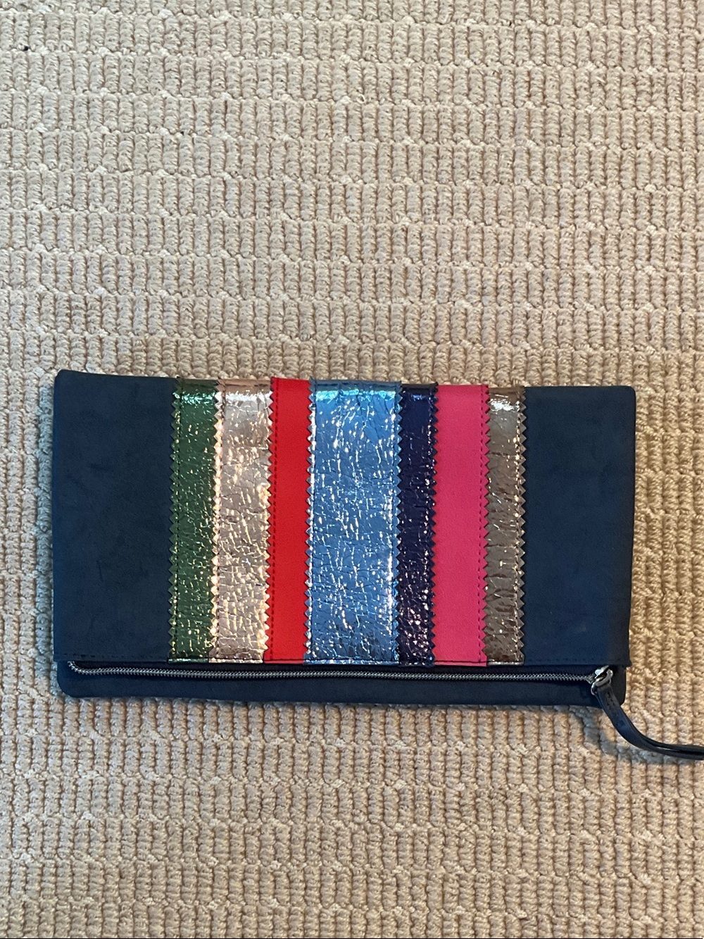 Stella and Dot Clutch - metallic stripes and suede